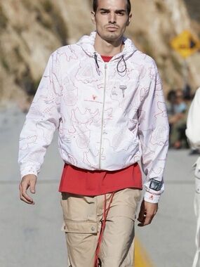 Reese Cooper White Windbreaker with Red Topographic Print SW22